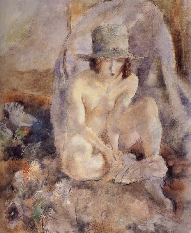 Jules Pascin Nude female wearing green hat china oil painting image